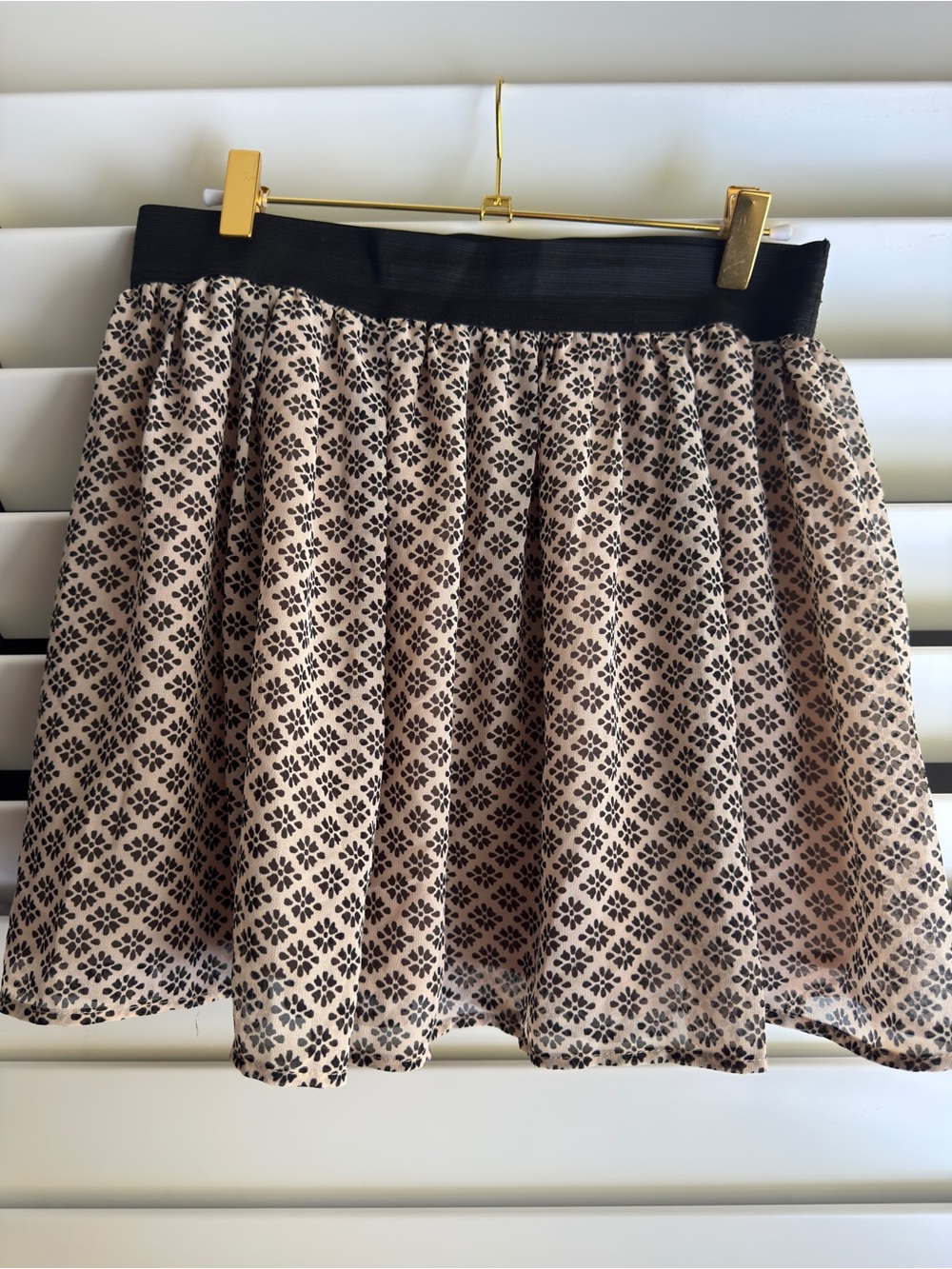 Forever 21 Beige and Black Printed Skater Skirt